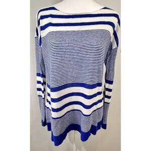 Lilly Pulitzer Womens Linen Sweater Camilla Striped Size M Blue Coastal Beachy